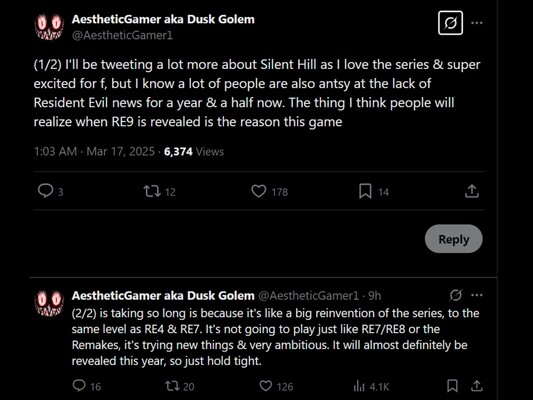 Dusk Golem Resident Evil 9 lek X post (Afbeelding bron: screenshot, Dusk Golem X account)