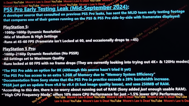 PlayStation 5 Pro-prestatielek (bron: Moore's Law is Dead op YouTube)