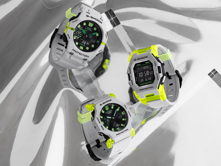 De Casio G-Shock GA-B001MW-8AJF (links), GA-2300MW-8A (midden) en GD-B500MW-8J (rechts) horloges. (Afbeeldingsbron: Casio)