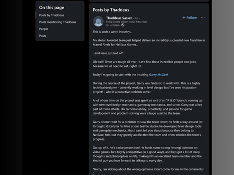 NetEase Games Thaddeus Sasser LinkedIn post (Afbeeldingsbron: Screenshot, LinkedIn)