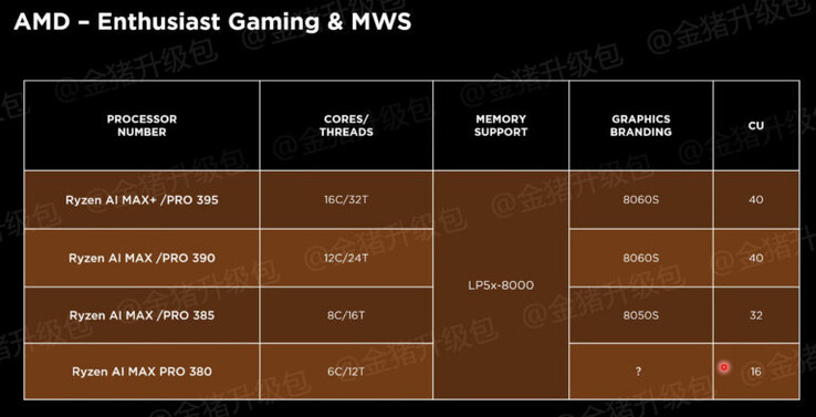 Uitgelekte specificaties AMD Strix Halo APU (Afbeelding bron: Golden Pig Upgrade)