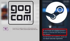 GOG heeft de meest karaktervolle reactie op de nieuwe licentie onthulling van Valve. (Afbeelding bron: Valve / GOG - bewerkt)