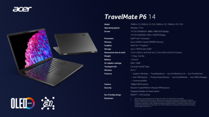 Acer TravelMate P6 14: Specificaties. (Afbeelding Bron: Acer)