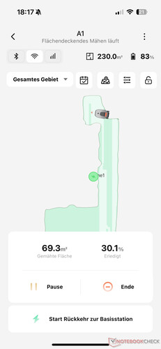 Voortgang maaien - App voor de Dreame A1 robotmaaier zonder grensdraad