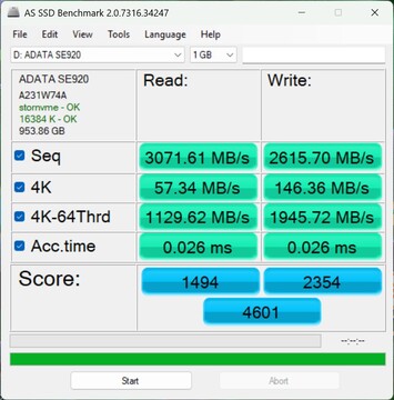 Prestatiecontrole met de ADATA SE920 via USB4