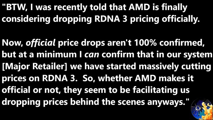 AMD RDNA 3 prijsverlaging gelekt. (Afbeeldingsbron: Moore's Law Is Dead op YouTube)