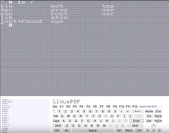 Console screenshot van LinuxPDF die de opdracht &#039;ls&#039; uitvoert terwijl Linux binnen een PDF-bestand draait. (Afbeeldingsbron: Ading2210 op Github)