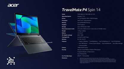 Acer TravelMate P4 Spin 14: Specificaties. (Bron: Acer)