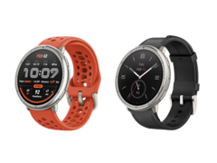 Amazfit Active 2 smartwatch in rood sport siliconen (links) en zwart leer (rechts), geprijsd voor respectievelijk $99,99 en $129,99. (Afbeeldingsbron: Amazfit)