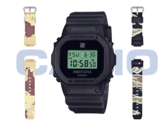 De Casio x Undefeated G-Shock DWE-5600UD-1, met de band in woestijncamouflage (links) en de band in boscamouflage (rechts). (Afbeeldingsbron: Casio)