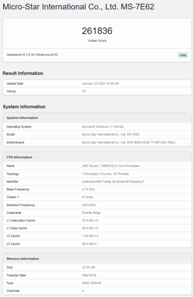 GeForce RTX 5080 Vulkan (bron: Geekbench)