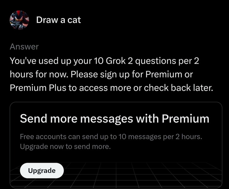Op het gratis niveau van Grok kunt u 10 vragen per 2 uur stellen. (Afbeelding Bron: X platform)