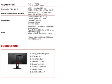 MSI MAG 274QRF QD E2: Specificaties vervolgd.