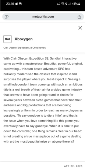 Clair Obscur: Expedition 33 review uitgelekt op Metacritic (Afbeelding bron: Clair Obscur: Expedition 33 subreddit)